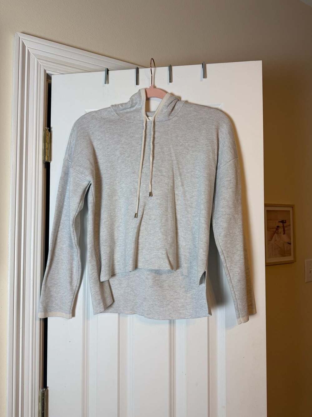 Cyrus NYC Women's Heather Grey Knit Hoodie Sweater with Drawstring Size S